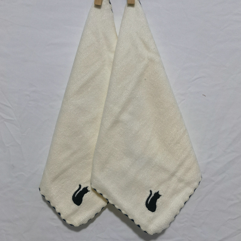 Special offer day single FRANCE black cat embroidery curled cotton single-sided cut velvet small square handkerchief children's towel