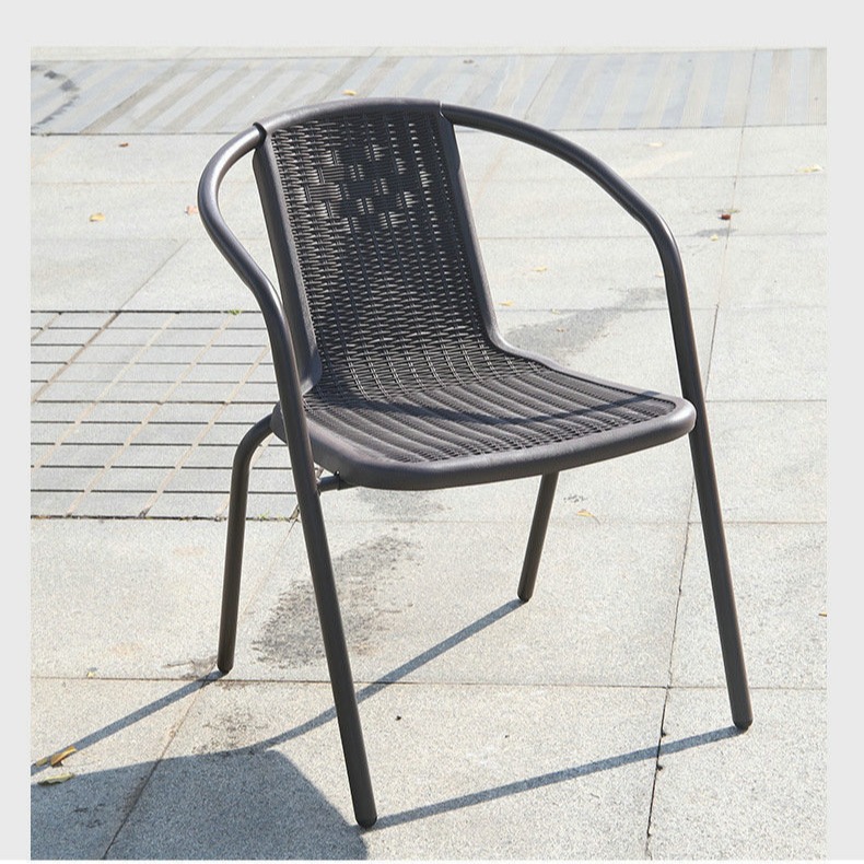 Outdoor Rattan Chair Balcony Backrest Chair Courtyard Iron Imitation Rattan Chair Coffee Milk Tea Shop Outdoor Leisure Table and Chair Combination