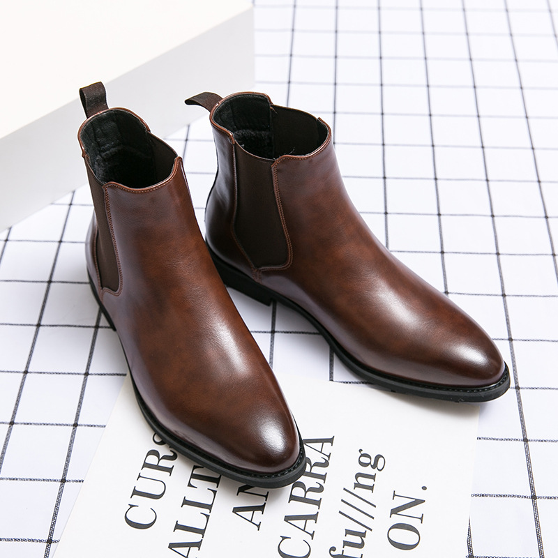 Cross-border British Style Autumn and Winter fleece-lined Leather Boots Men's plus size Fashion Chelsea Boots Men's European and American Fashionable Ankle Boots