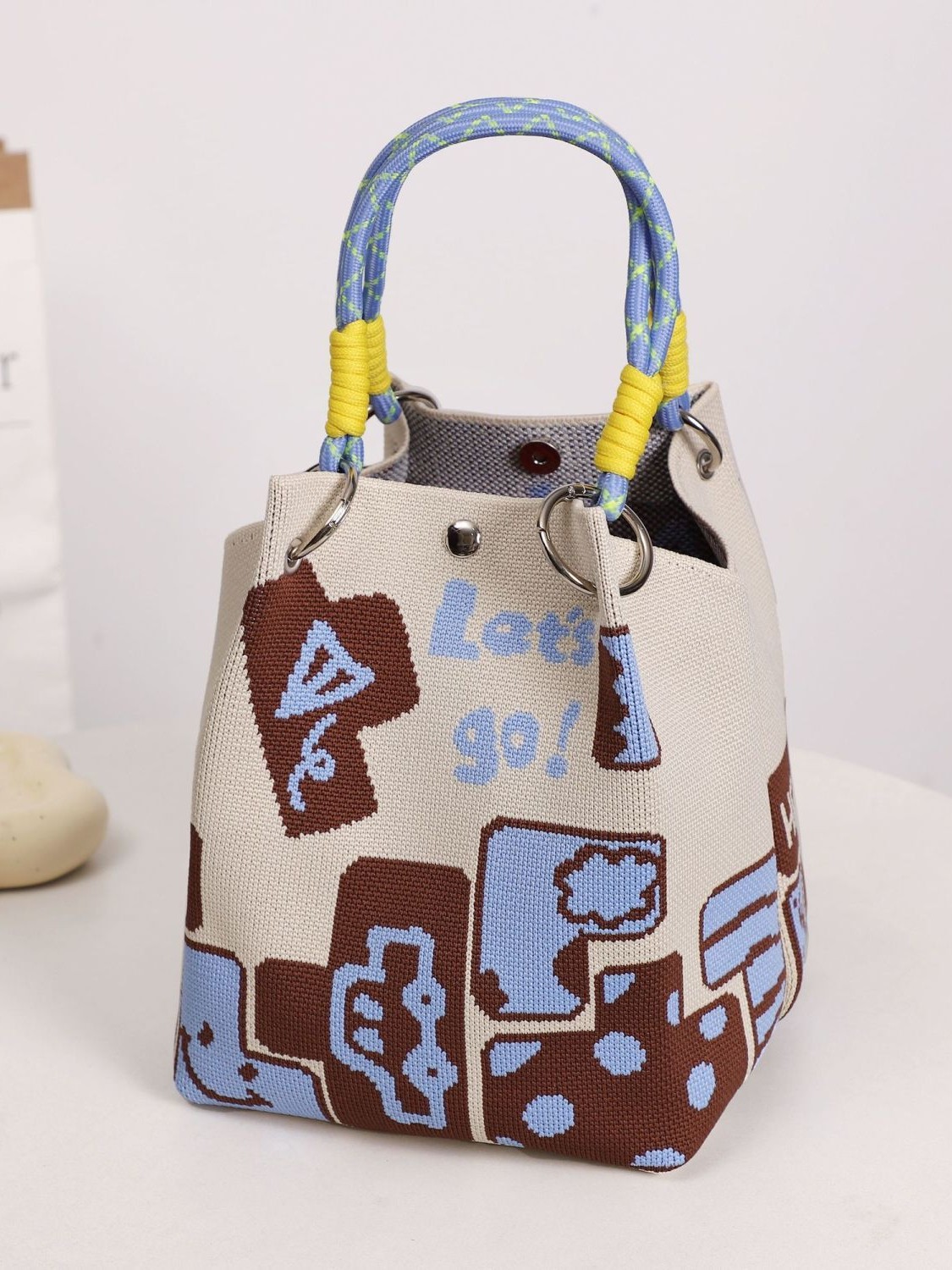 Large-Capacity Small Bag Women's Knitted Satchel Vest Tote Bag Satchel Cosmetics Bag K-Style Iins Hand Bag