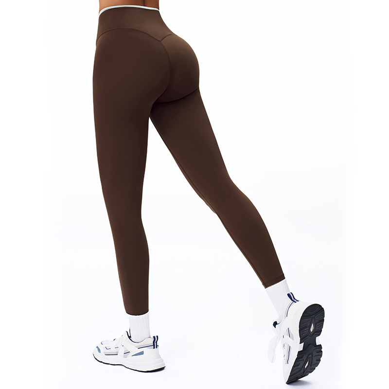 Cross-Border Nude Tight Yoga Pants Cross High Waist Contrast Color Tights Women's Sports Running Fitness Pants 9253