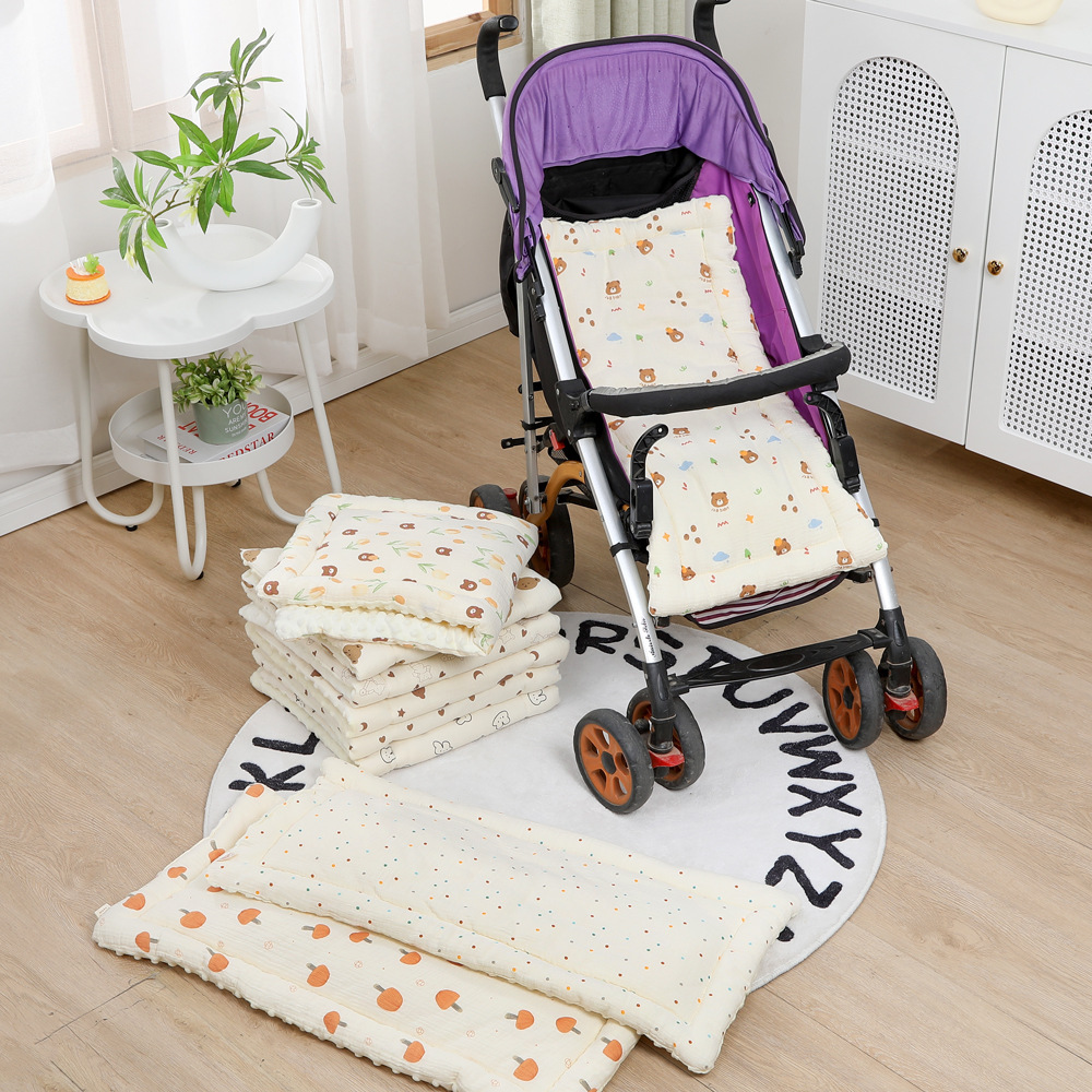 New Baby Stroller Mat Cotton Gauze Double-Sided Soft Bean Velvet Quilted Car Mat Baby Outing Cushion Wholesale