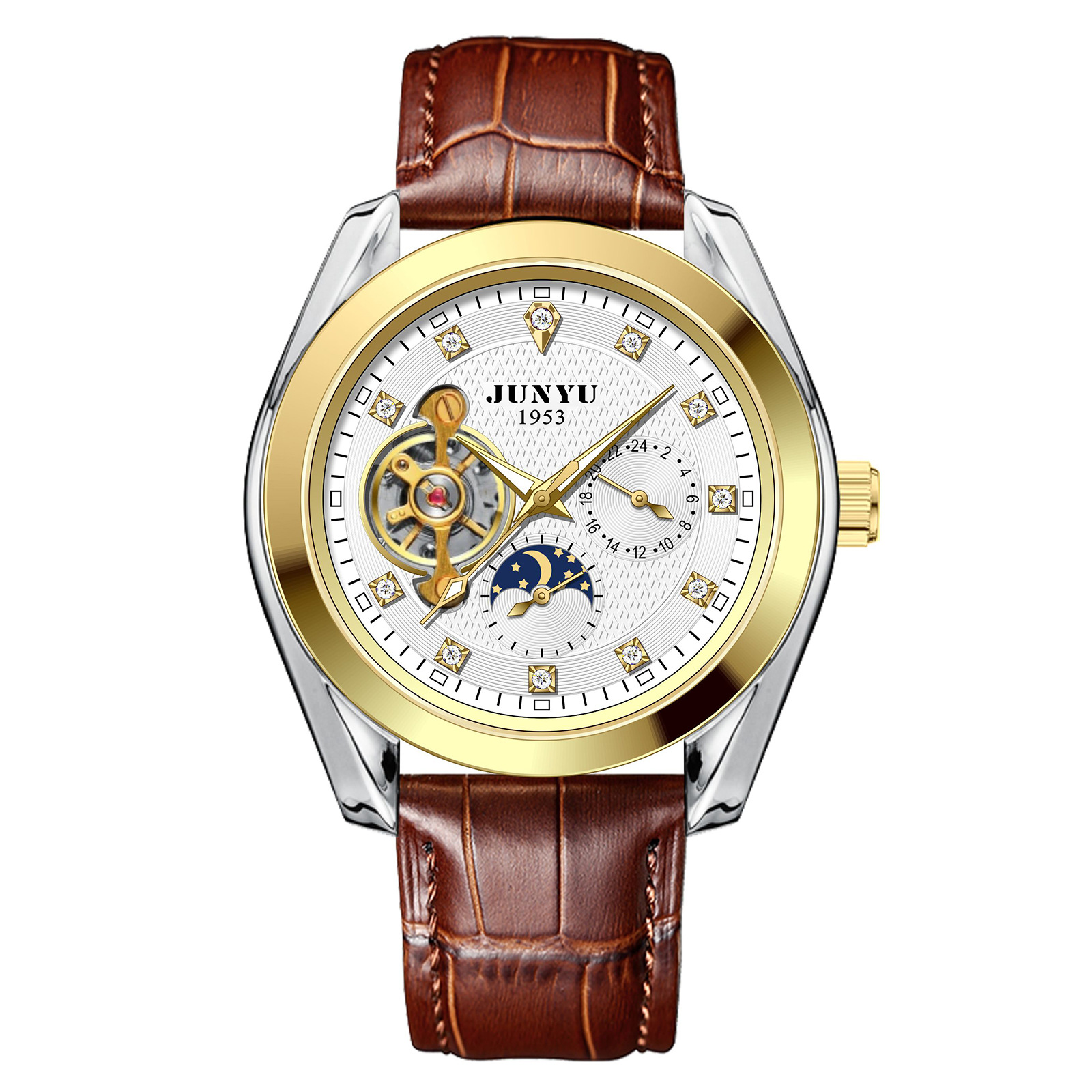 Новые мужские механические часы автоматические турбийон полые мужские модные повседневные бизнес-часы водонепроницаемые Junyu