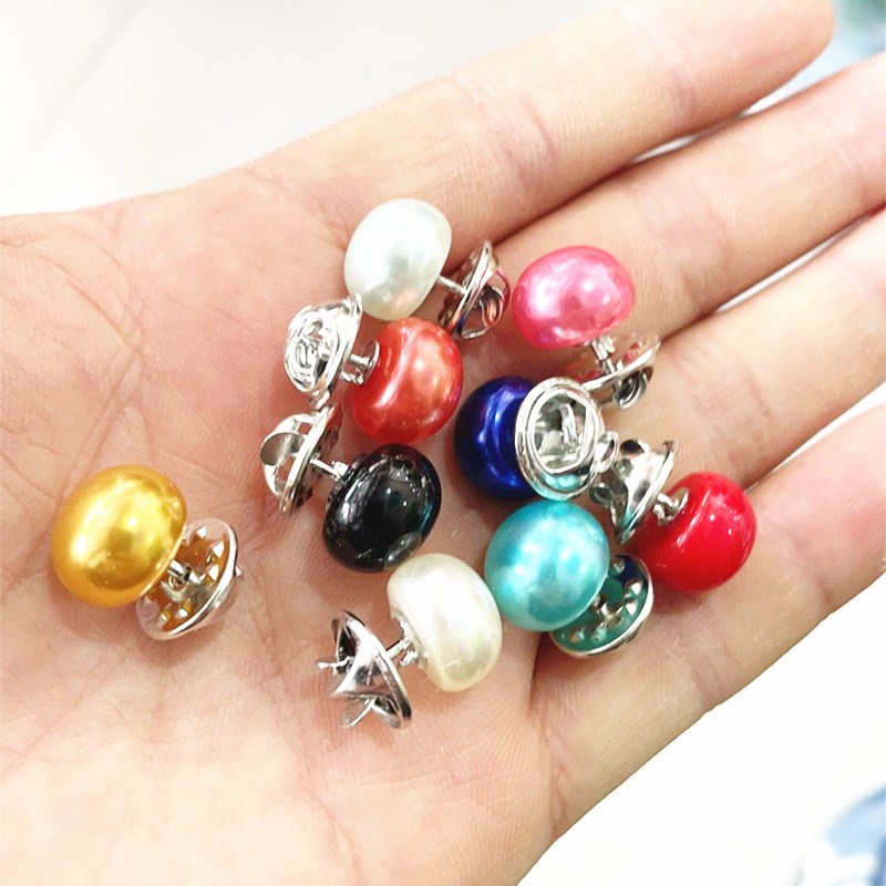 Small Fragrant Style Seam-free Button Shirt Anti-glare Nail Button Colorful Stab Needle Pearl Button Nail-free All-match Buckle