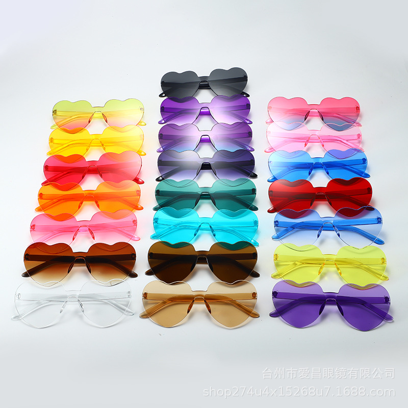 фабричные сердечные очки, безободковые очки в форме сердца, очки ярких цветов
