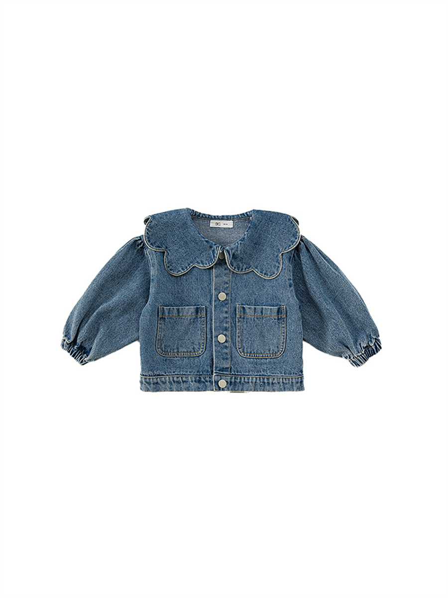 Youbao Kidsren's Clothing Korean Style Girls' Denim Jacket Spring & Fall Lace Collar Kidsren's Denim Jacket Top Casual Cardigan