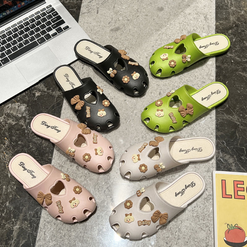 Baotou Half Slippers Women's Summer Korean Style Outer Wear Summer Foreign Style Sweet New ins Fairy Style Bow Flat Sandals