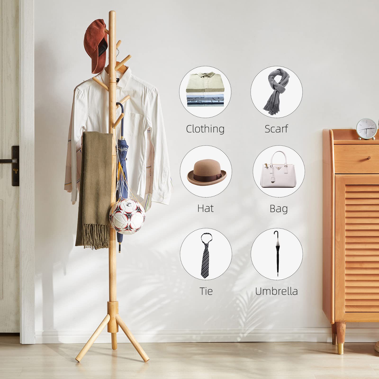 Solid wood coat rack floor hanging clothes small bag rack simple bedroom storage rack household clothes small clothes rack