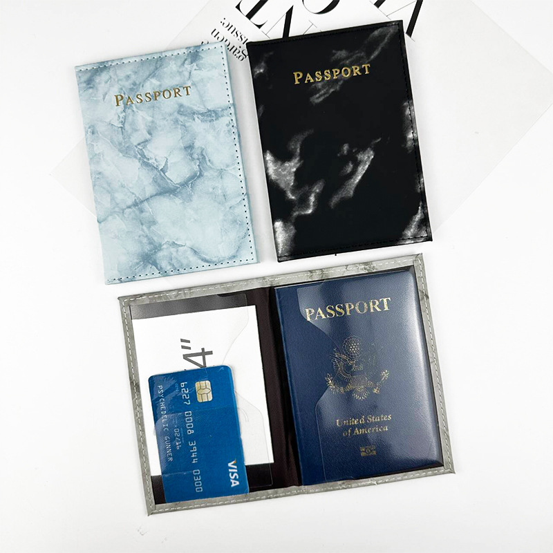 Spot Cross-Border Customizable Hot Stamping Passport Passport Protective Cover Marble Pattern Passport Holder Wrapped Passport Bag