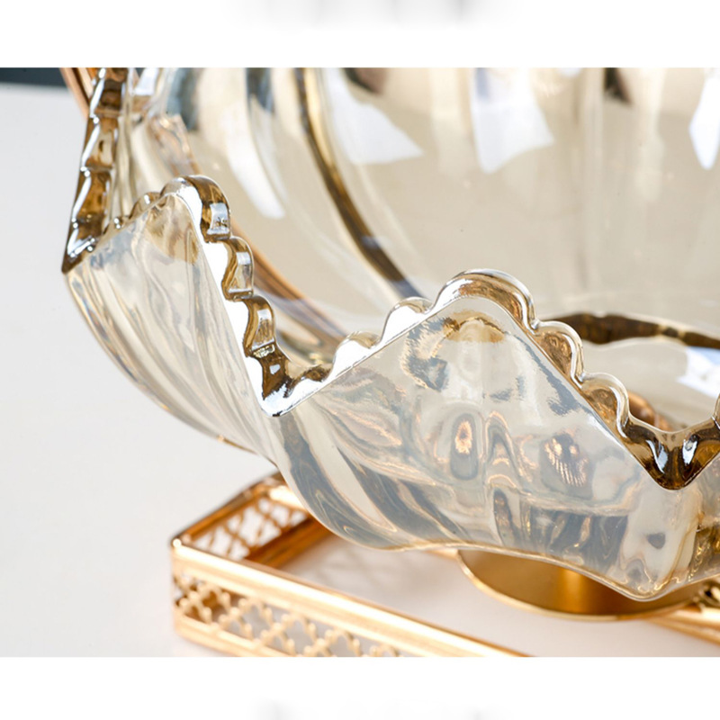 European Style Light Luxury Glass Fruit Tray Nordic Style Home Living Room Coffee Table Creative Light Luxury Snack Candy Dried Fruit Tray Decorations