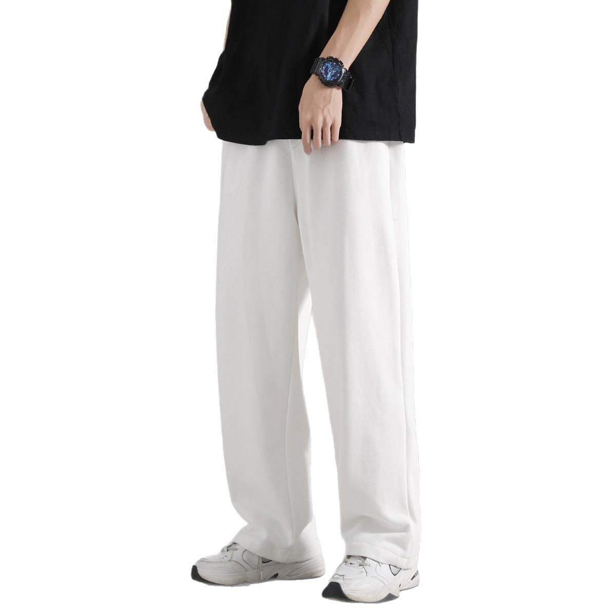 1 Piece Drop Shipping] White Pants Men's American Style Draped Sweatpants Loose Large Size Elastic Waist Casual Pants Straight Pants
