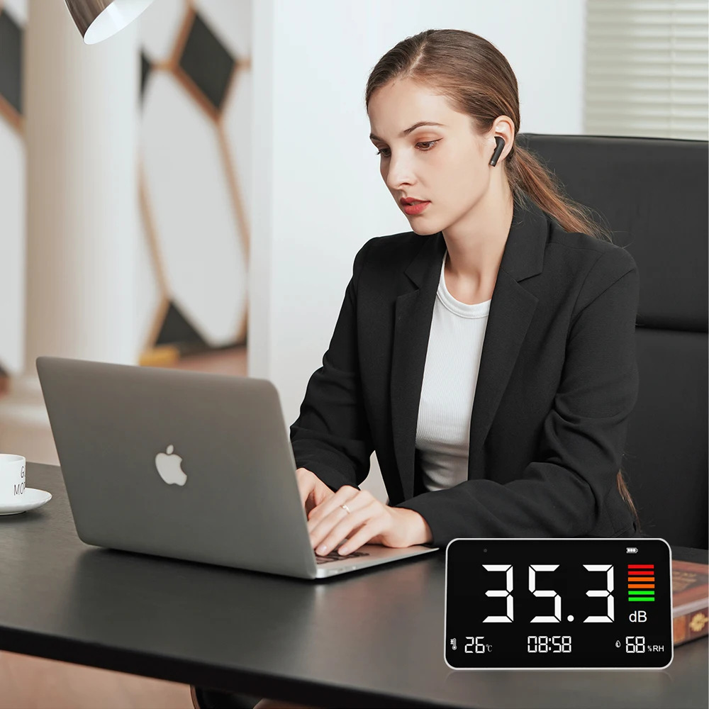 Desktop decibel meter noise meter clock temperature and humidity detection 4 in 1 noise level color display temperature single switch