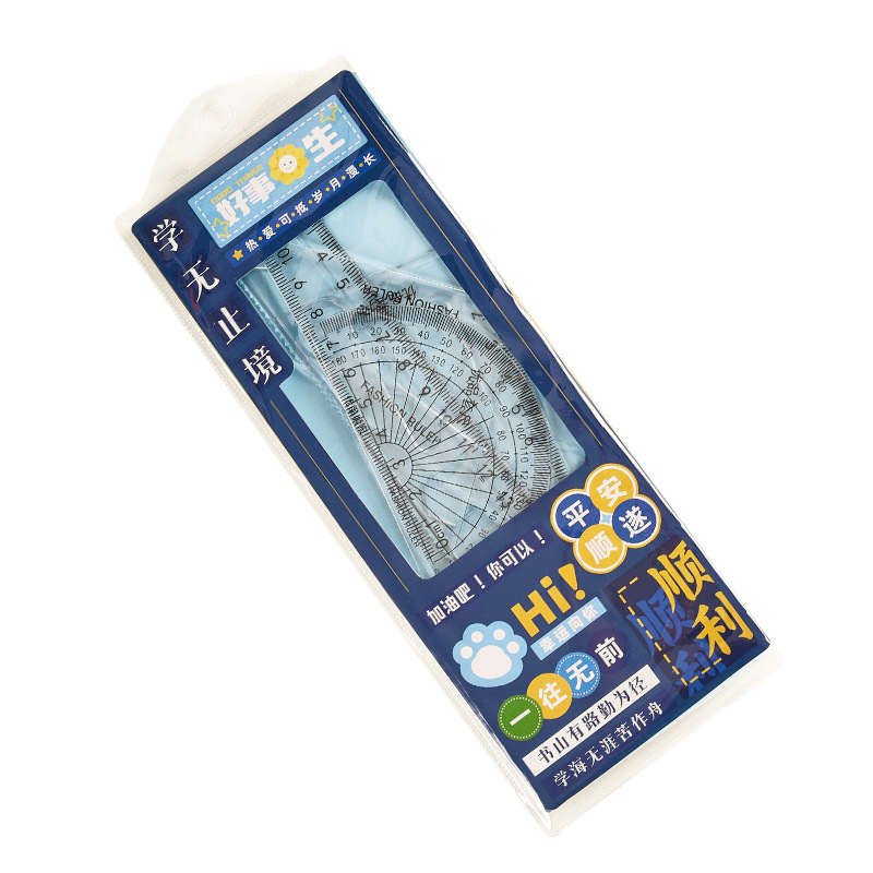Creative Inspirational Ruler Set for Students, Four-Piece Set, High-Looking Transparent Ruler, Triangle Plate, Protractor, Ruler Set Wholesale