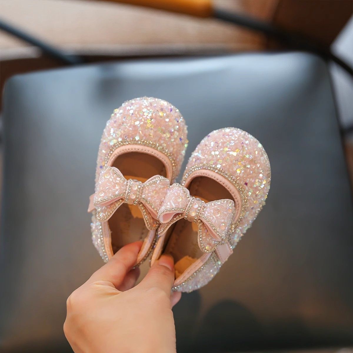Baby Toddler Shoes 2025 New Spring & Fall Bow Soft Bottom Baby Crystal Flats Kidsren's Princess Shoes Leather Shoes
