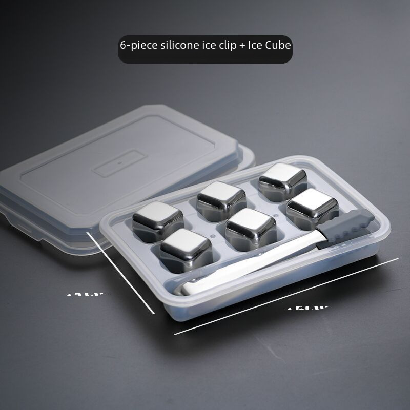 Food-Grade 304 Stainless Steel Ice Cubes, Quick-Freezing Ice Particles, Metal Whiskey Ice Wine Stone Clip Set Gift Box for Chilling