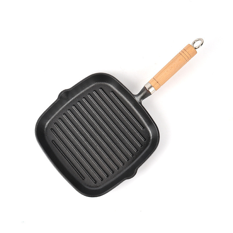 Cast Iron Steak Pan Grill Pan Multifunctional Non-Stick Striped Model with Oil Spout Stove and Electric Compatible European Style Cast Iron