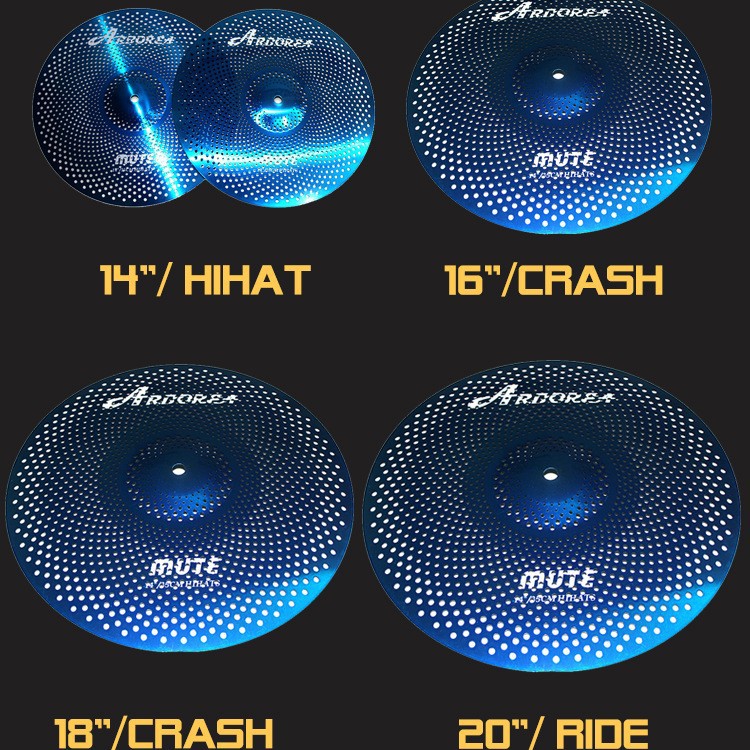 Custom Logo Wholesale Manufacturer Blue Frosted Silent Musical Instrument Cymbal Alloy Five-Piece Set Drum Kit Five Drums Four