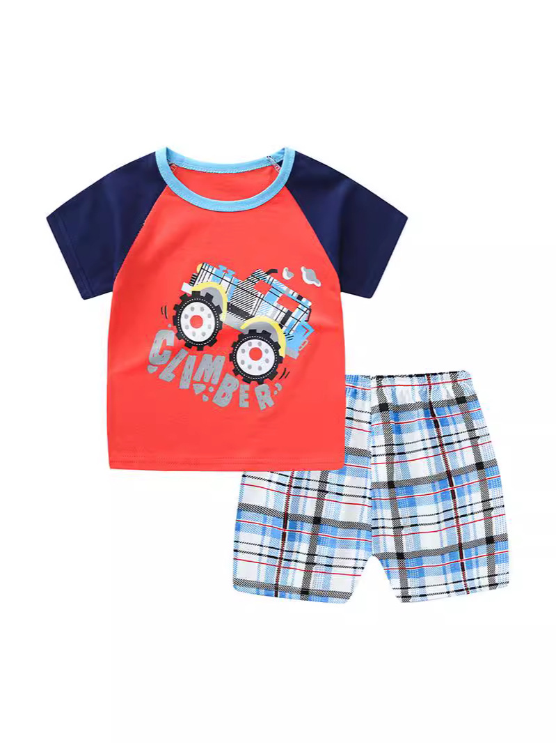 25 summer new children's cotton short sleeve suit boys and girls plus size children's two suit children's clothing a generation of hair