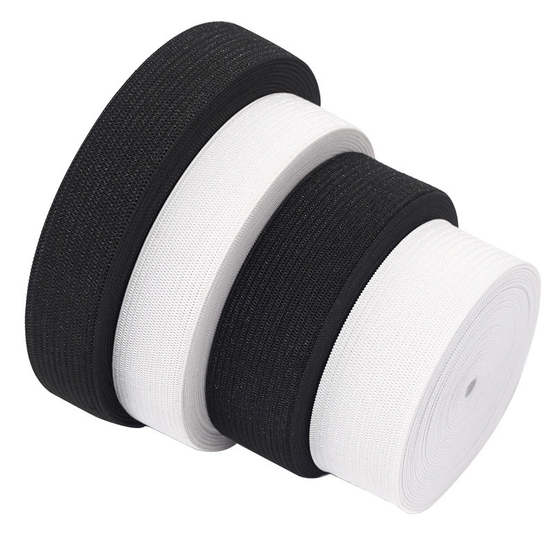 Manufacturer Wholesale Black and White Hook Edge Elastic Band Accessories Plain Flat Wide Elastic Band 2.5cm Flame Retardant Crochet Elastic Band
