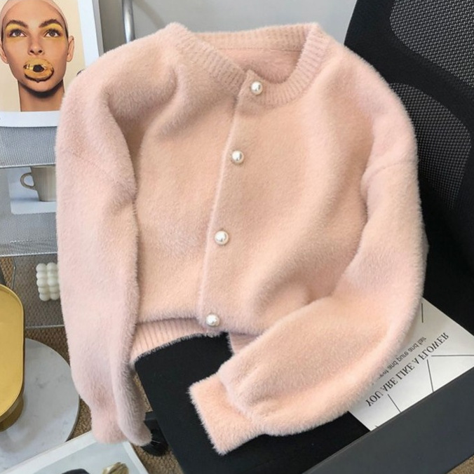 Cross-Border Imitation Mink Velvet Sweater Jacket for Women in Autumn and Winter New Style High-End Soft Versatile Loose Lazy Style Knitted Cardigan