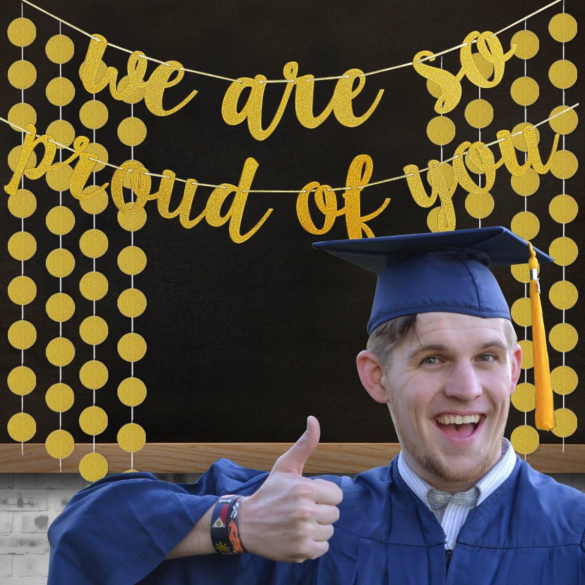 2025 Graduation Banner Party Decoration Gold Glitter We Are so Proud of You Banner,