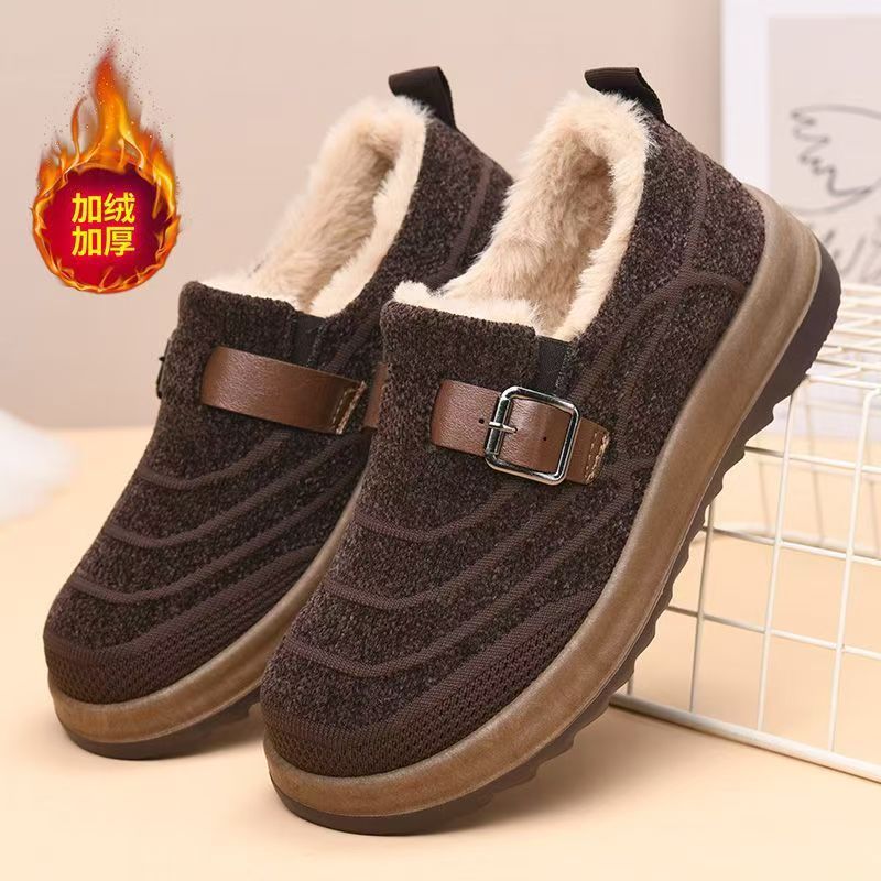 Women's Cotton Shoes 2025 Thickeneded Winter Fleece-Lined for Middle-Aged and Elderly People, Warm and Comfortable Flats-Soled Non-Slip Mother's Beijing Cotton Shoes and Cloth Shoes