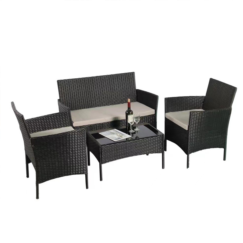 Outdoor Rattan Table and Chair Four-Piece Set Coffee Table 630 Four-Piece Set Rattan Furniture Courtyard Table and Chairs Cross-Border Source Dropshipping