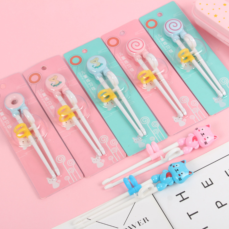 Children's Training Chopsticks Baby Correct Learning Mother and Baby Portable Cartoon Cat Chopsticks Card Packaging Two-Stage Practice Chopsticks