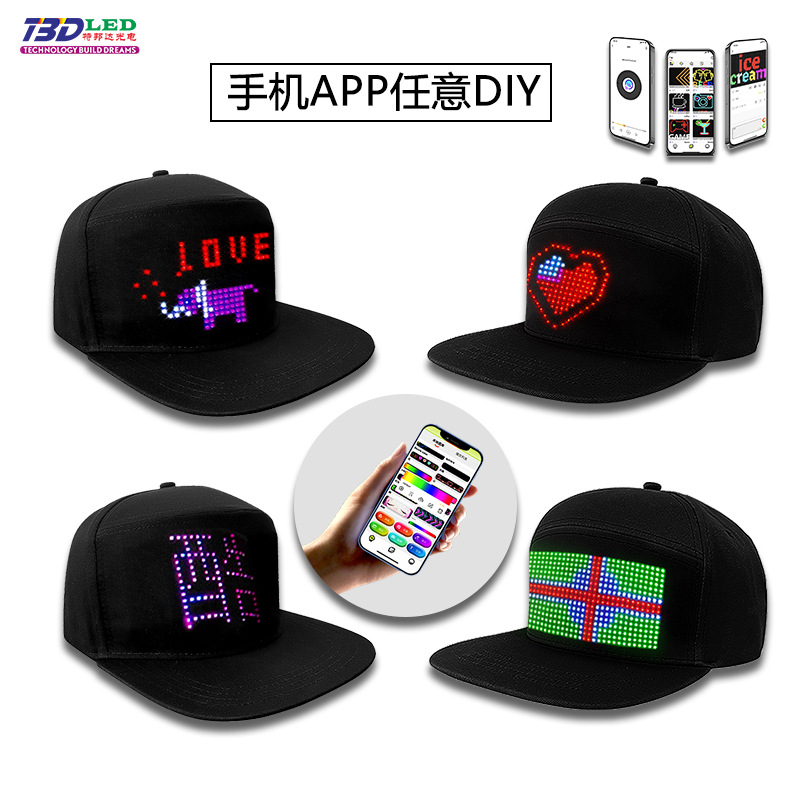 Ready Stock Led Hats for Bars and Nightclubs, Led Advertising, Mobile Phone Sending, Colorful Pure Cotton Led Light Display Screen