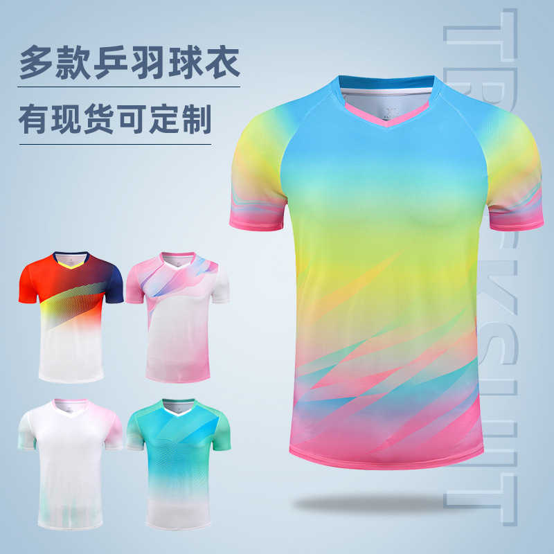 Новый топ для бадминтона с полной печатью, в наличии, быстросохнущий, теннисный и настольный теннисный костюм, тренировочная футболка