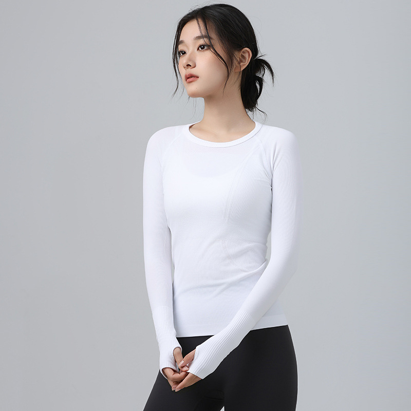 Seamless All-in-One Yoga Clothes Round Neck Slim-Fit Slimming Sports Long-Sleeved 2024 Autumn and Winter Top T-Shirt All-Match