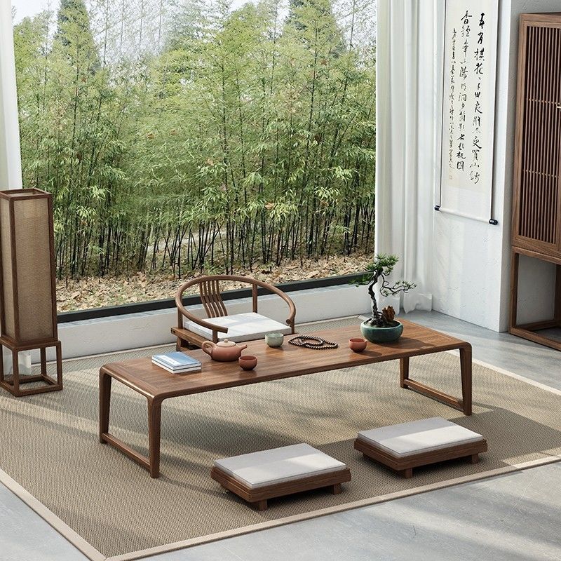 Japanese-Style Tatami Table Low Table Light Luxury Balcony Solid Wood Tea Table Zen Kung Fu Tea Table Small Coffee Table Desk Long