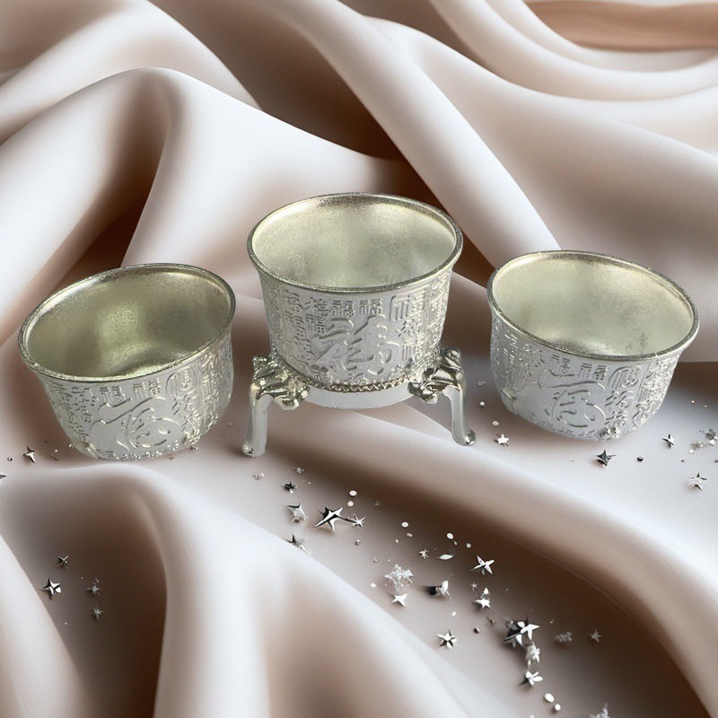 Alloy Offering Cup for Worshiping the God of Wealth, Buddha, and the Hundred Blessings Cup, Water Bowl, Seven Offerings, Eight Offerings, Wealth-Attracting Ornament, Household Worship Tea Cup