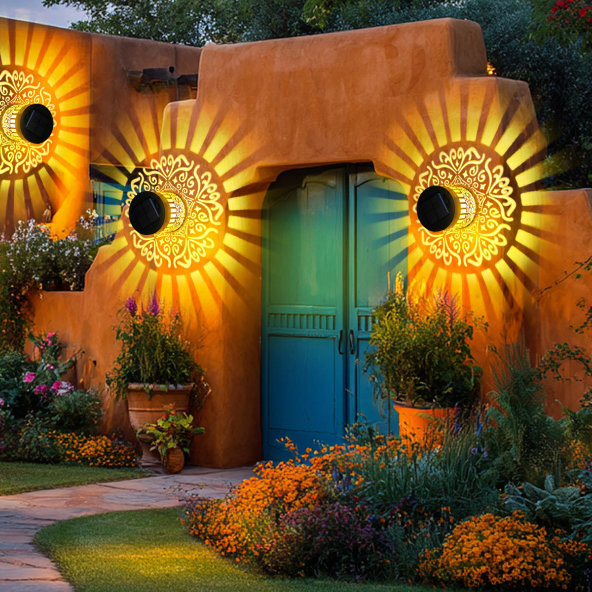 Солнечная настенная лампа водонепроницаемая точечная лампа для балкона сенсорная лампа для сада настенная лампа для дома с железной подвеской