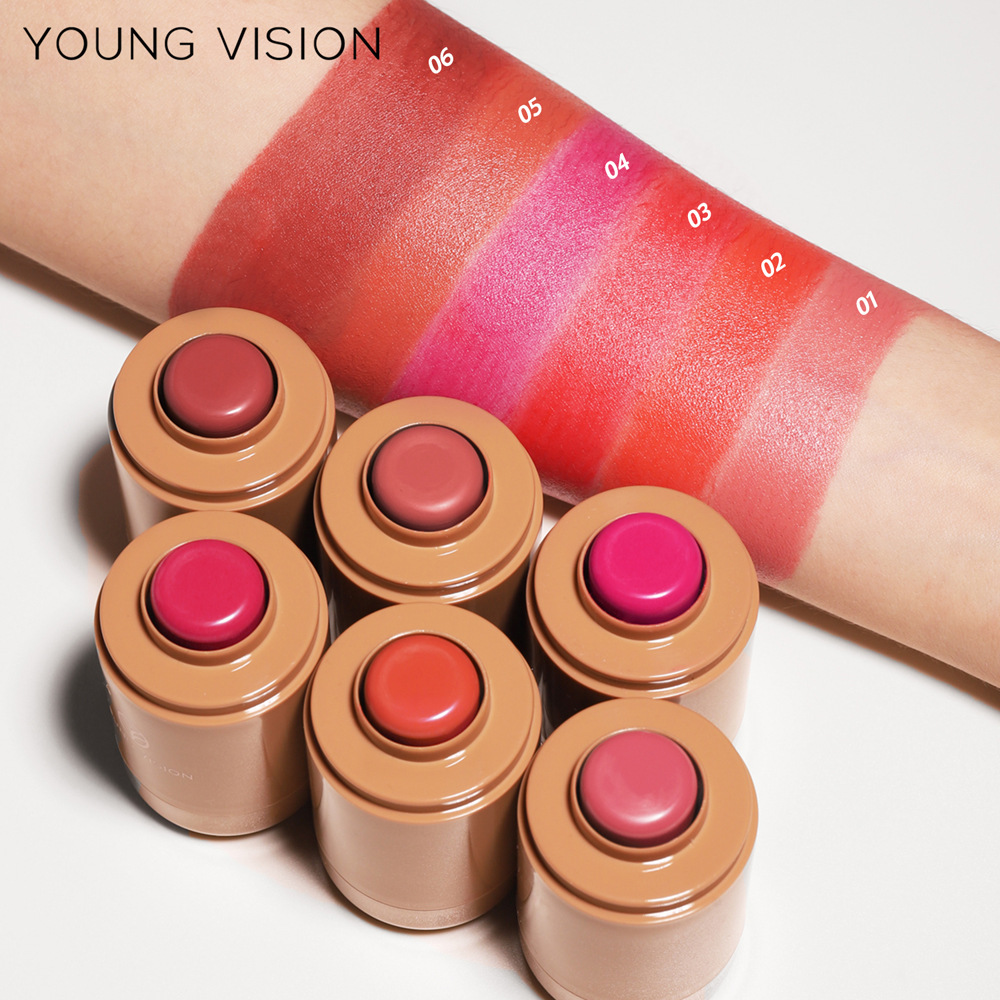 YOUNG VISION Pocket Blush Stick 6 Color Matte Lip Cheek Dual Use Cream Texture Rouge Blush