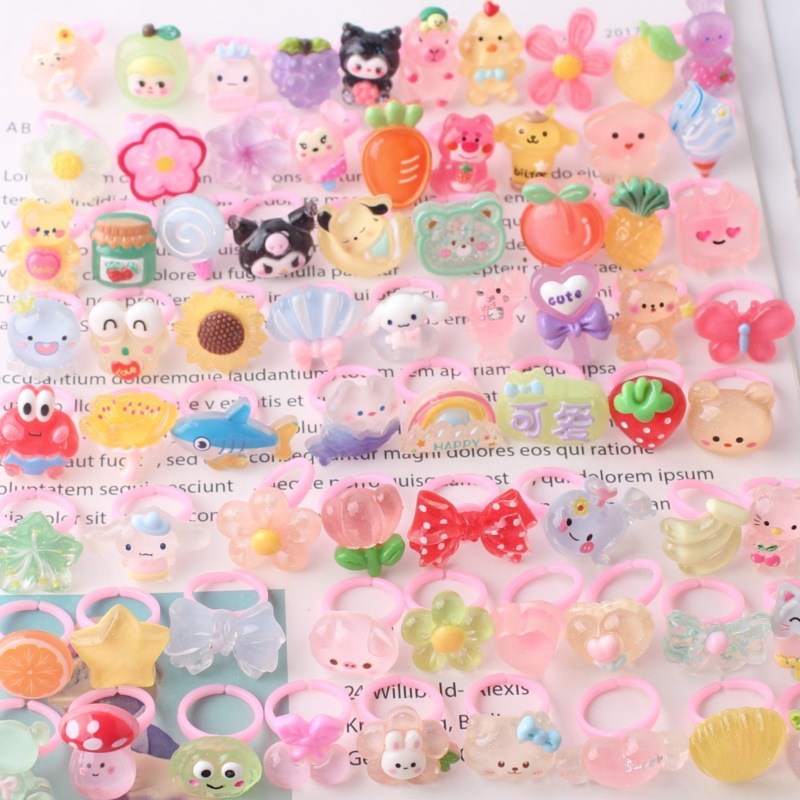 Cute Baby Multicolor Cartoon Resin Children's Ring Sweet Flower Jewelry AliExpress Hot Sale Matte Finger Ring