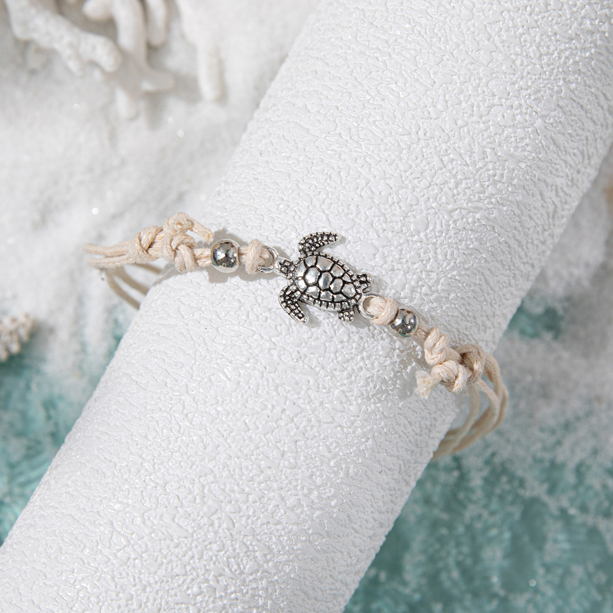 Cross-border Explosive Bracelet Jewelry Women's Beach Ancient Silver Three-color Turtle Wax Rope Woven Foot Ornaments Fashion Turtle Foot Chain