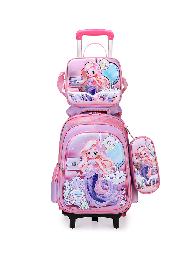 New concave-convex leather material primary school student pull-rod schoolbag 3~6 grade children's cartoon three-piece backpack in stock