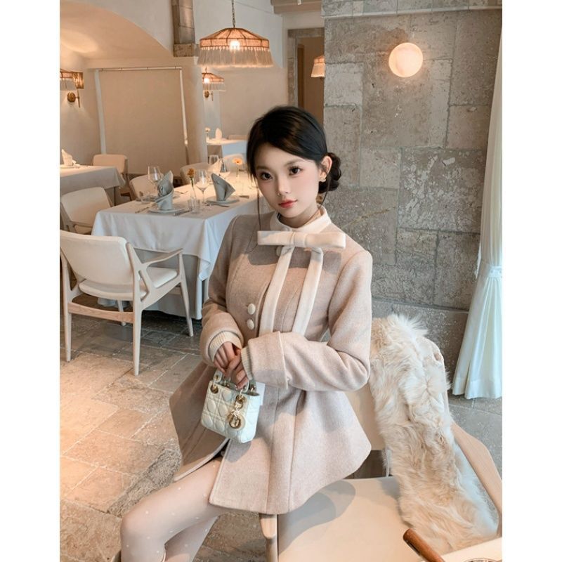 French-Style Elegant Lady Waist-Cinching Skirt Cape Wool Coat Slimming Shorts Autumn and Winter New Two-Piece Set for Women
