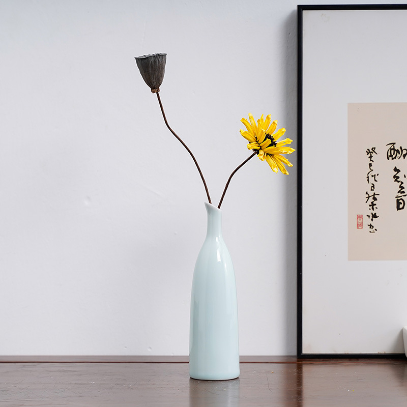Retro Ceramic Flower Ware Jingdezhen Handmade Shadow Celadon Vase Porcelain Antique Small Flower Arrangement Home Furnishings
