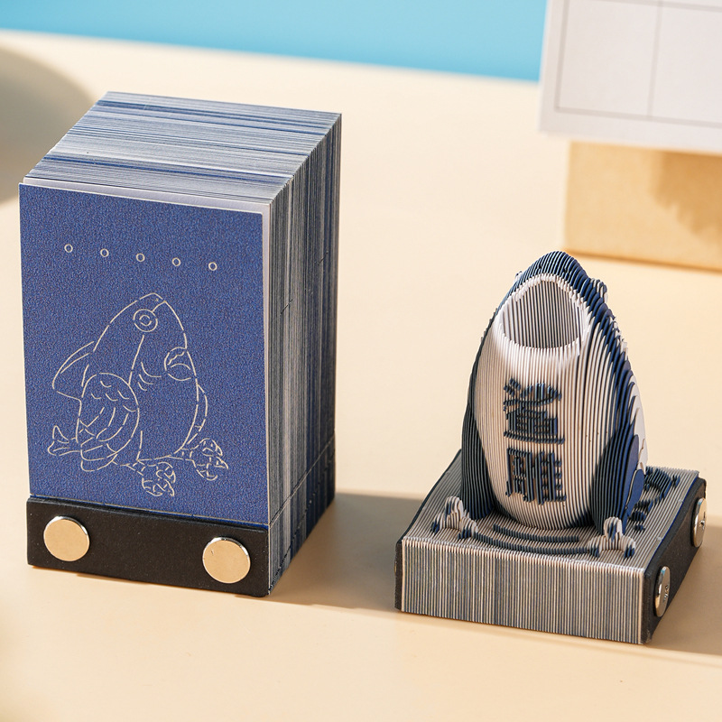3D Paper Sculpture Shark Sculpture Stereo Note Pad Artwork Desk Calendar High-Looking Cute Sticky Notes Can Be Torn by Hand Without Stickiness