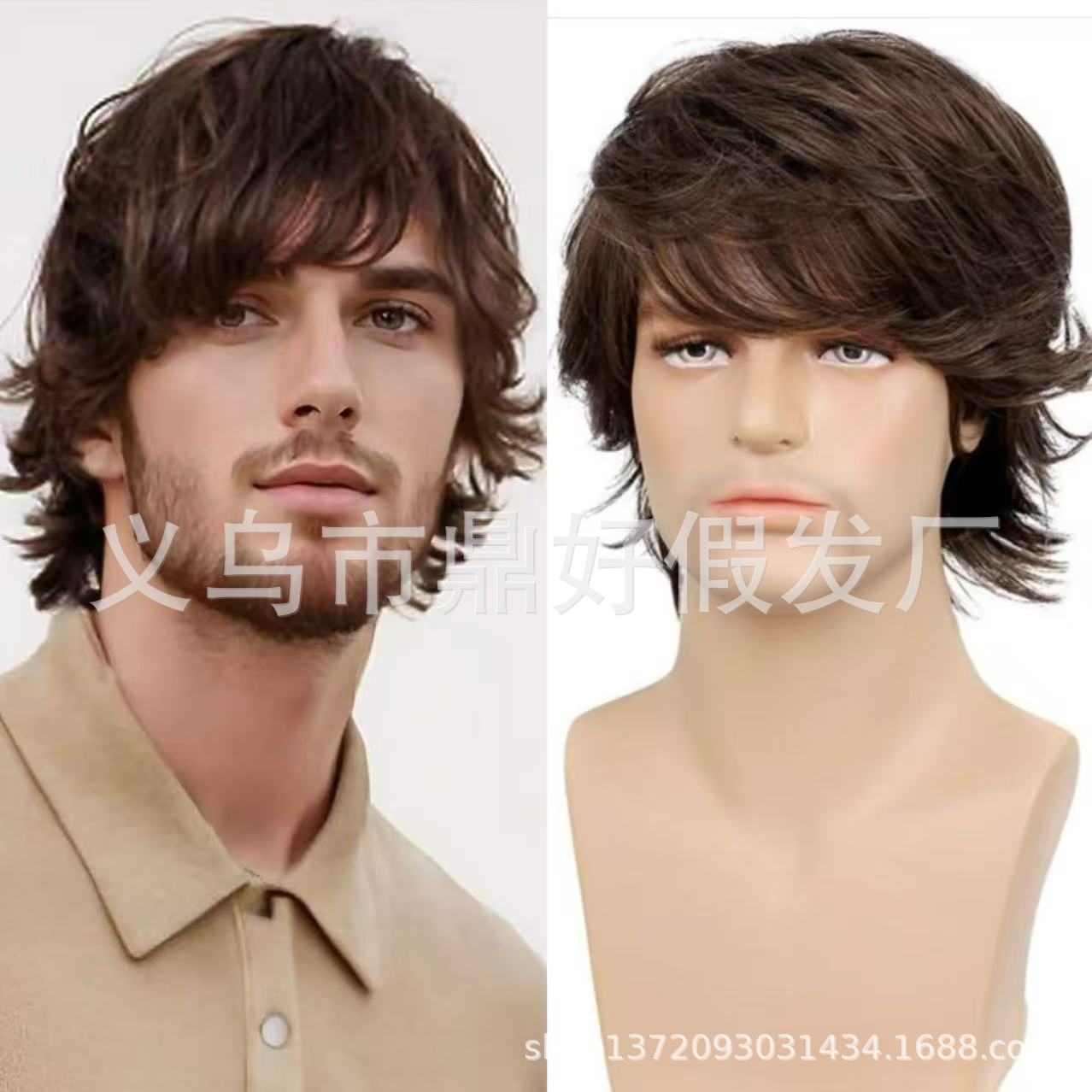 Мужской парик темно-коричневый короткие волосы обратные кудри натуральные кудрявые коричневые волосы модный стиль производитель готовых париков