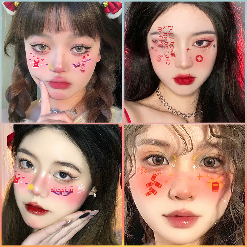 New Year's Day girl cute face makeup New year new year Creative face stickers love blush cute makeup stickers tattoo stickers