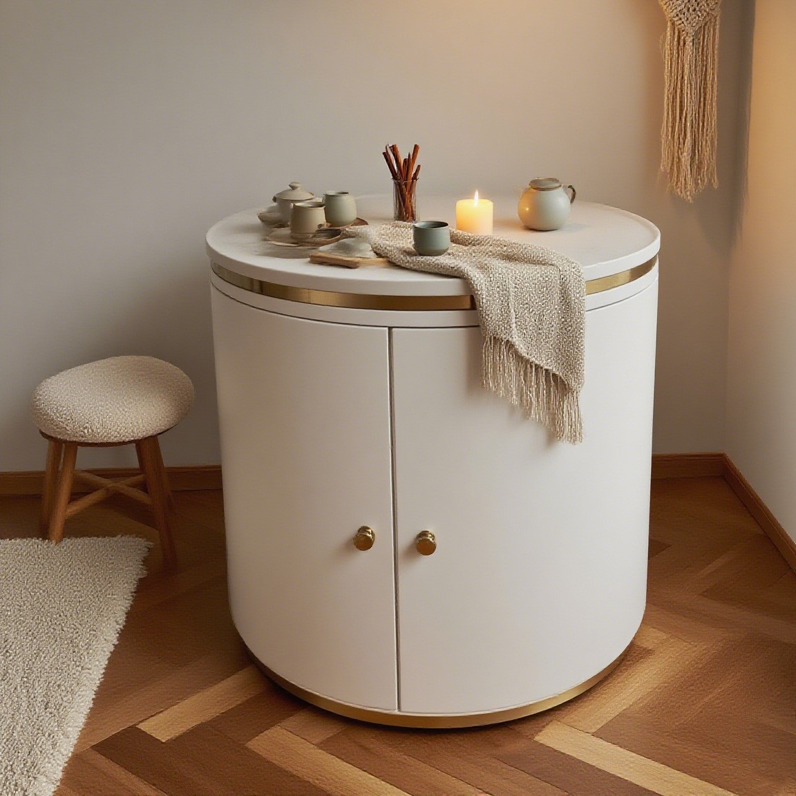 Round Coffee Table, Internet Celebrity Tea Table, Small Apartment Smart Tea Table, Multi-Functional Mobile Kung Fu Tea Bar Table, Balcony Reception Table