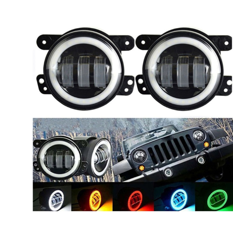Cross-Border 4inch Wrangler Fog Lights Suitable for White and Yellow Halo Angel Eyes Off-Road Vehicle Front Bumper Modification Led Car Fog Lights