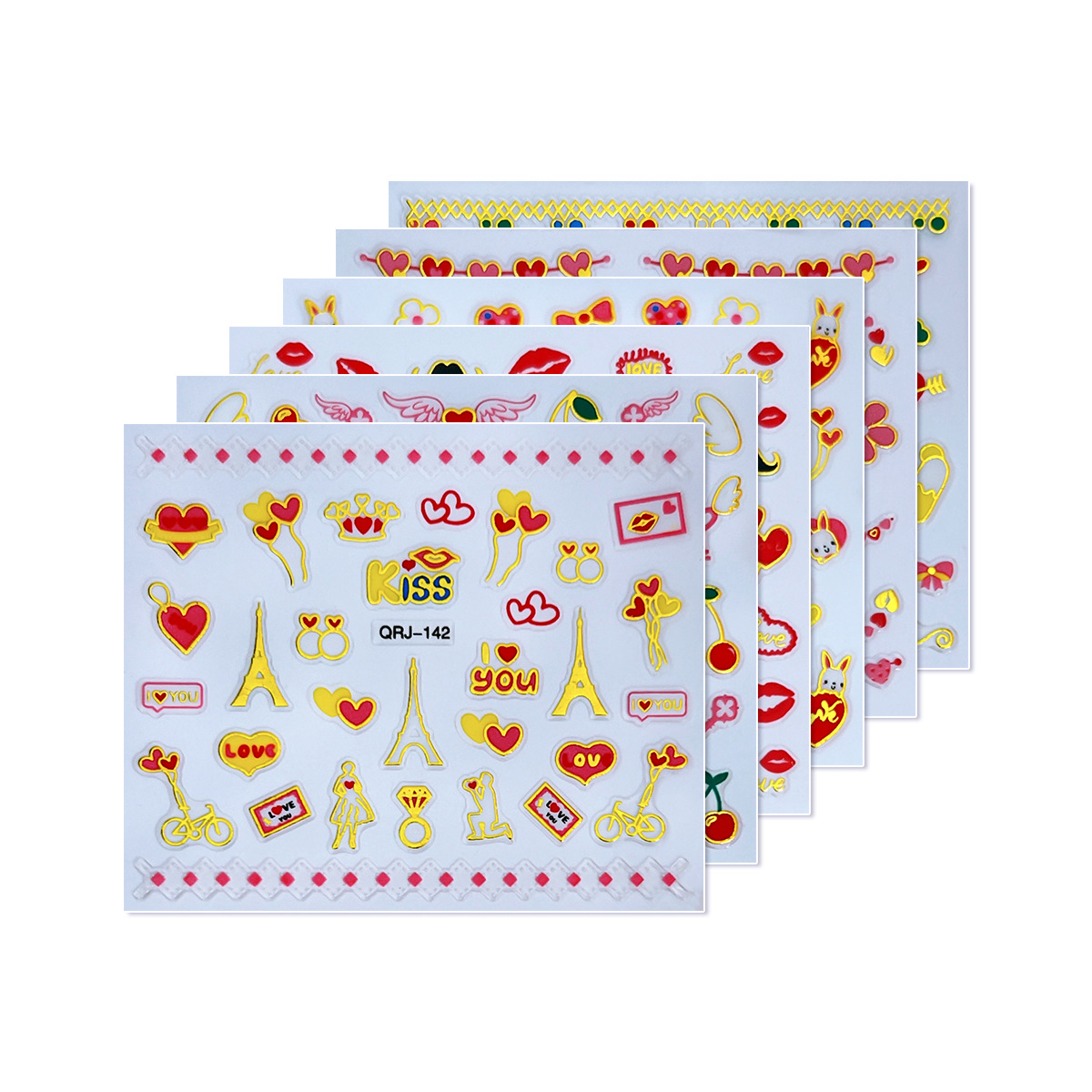 Cross-Border Valentine's Day Nail Stickers, Romantic Heart Stickers, Small Pattern Nail Stickers, Lip Print Stickers, Nail Art Decoration Stickers