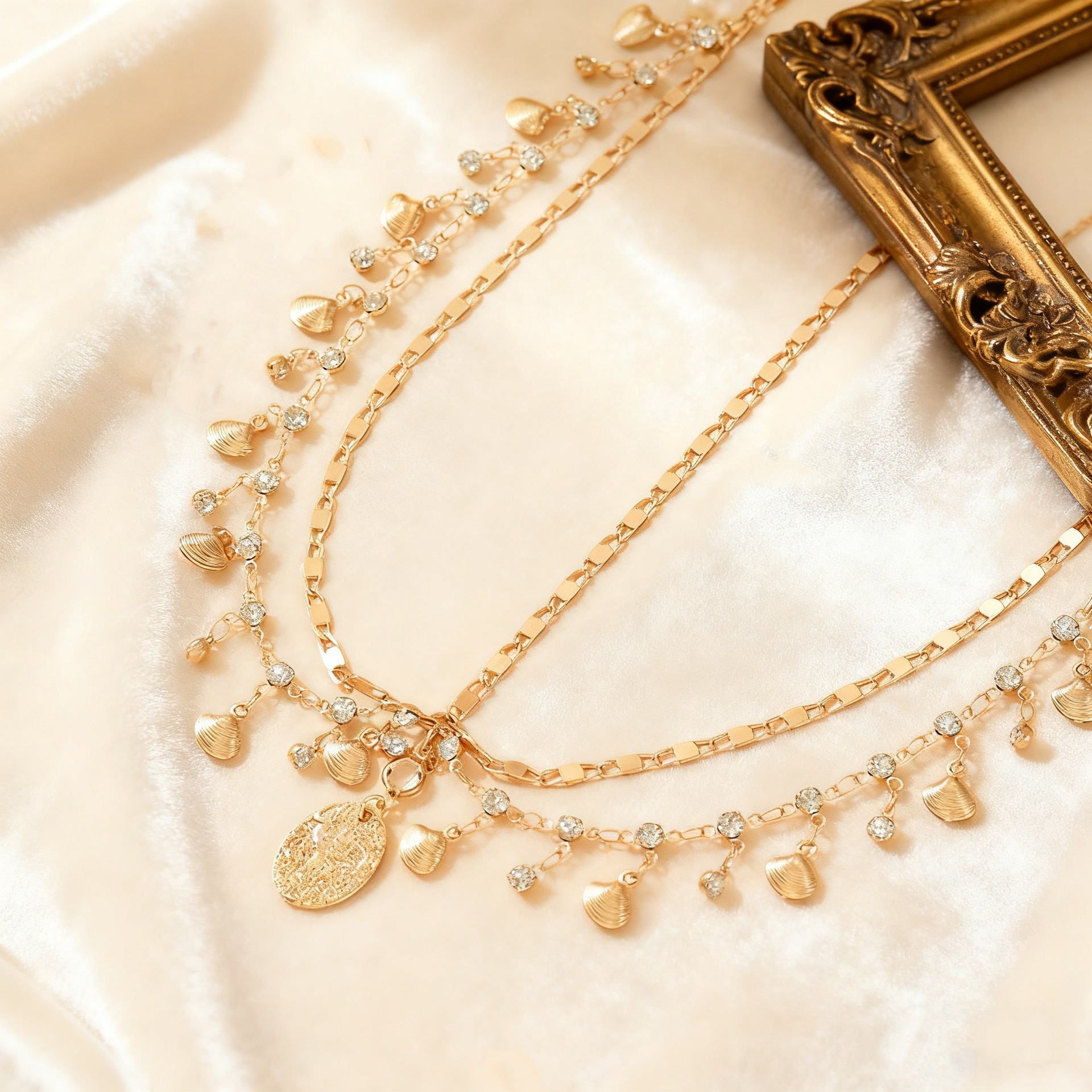 European and American Cross-Border Exotic Diamond Scallop Multi-Layer Tassel Hair Accessories for Women Geometric Chain Scallop Forehead Headband