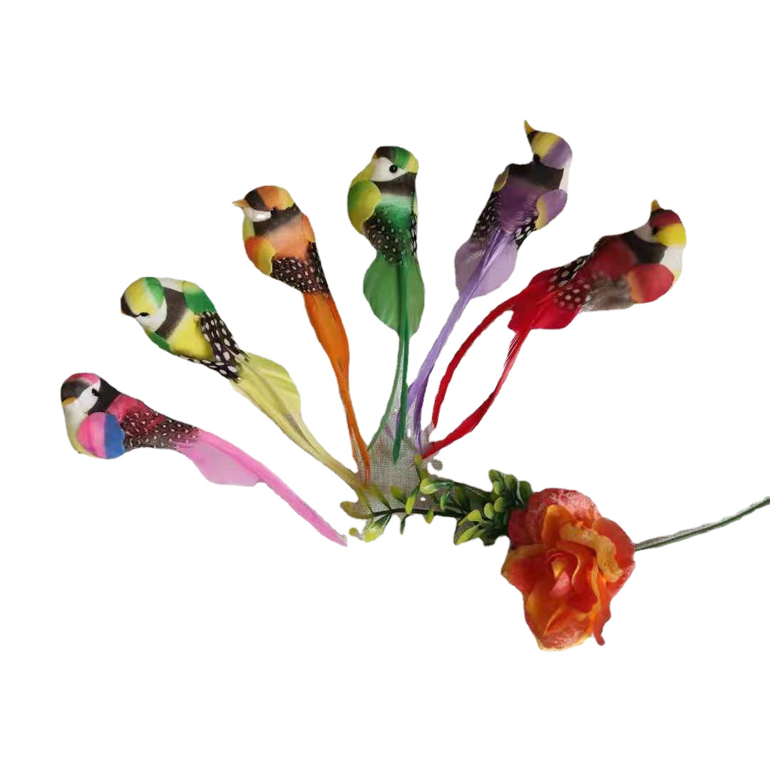 In stock simulation 14cm feather Bird six-color mixed batch bird/long tail silk bird/Green Plant Garden Crafts decoration wholesale