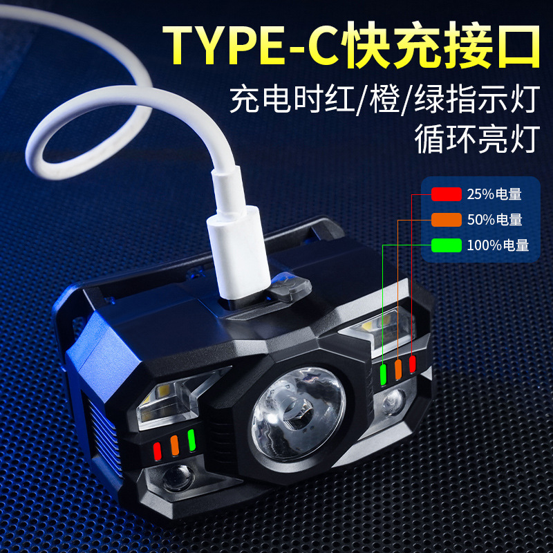 Cross-border intelligent induction small headlight multi-function multi-light source charging outdoor head-mounted flashlight night fishing lamp wholesale