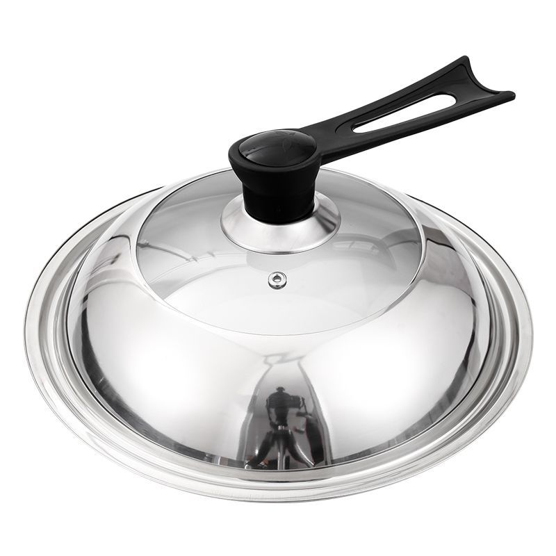Stainless Steel Thickeneded Pot Lid, Household Flats-bottomed Cooking Pot Lid, Explosion-proof Glass Visible Combination Lid, Wok Lid